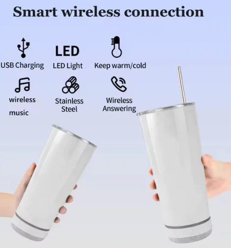 MTech LED Stainless Steel Wireless Music Drinks Cup - 473ml - Image 5