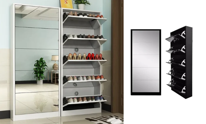 Nu Dekor 5 Tier Mirror Shoe Cabinet