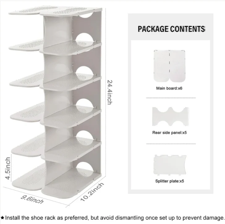 Pillar 6 Layer Shoe Rack - White - Image 3