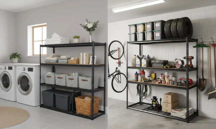 PrimeRack 4 Tier Shelf - 183 x 150 x 50cm - MDF & Metal Net Layers - 150kg/ Layer Matt Black