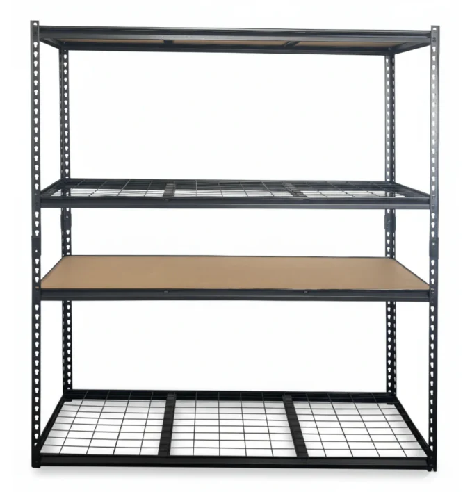PrimeRack 4 Tier Shelf - 183 x 150 x 50cm - MDF & Metal Net Layers - 150kg/ Layer Matt Black - Image 2