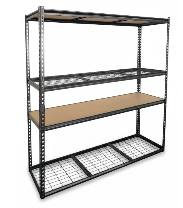 PrimeRack 4 Tier Shelf - 183 x 150 x 50cm - MDF & Metal Net Layers - 150kg/ Layer Matt Black - Image 4