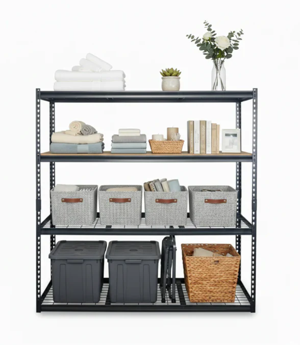 PrimeRack 4 Tier Shelf - 183 x 150 x 50cm - MDF & Metal Net Layers - 150kg/ Layer Matt Black - Image 5