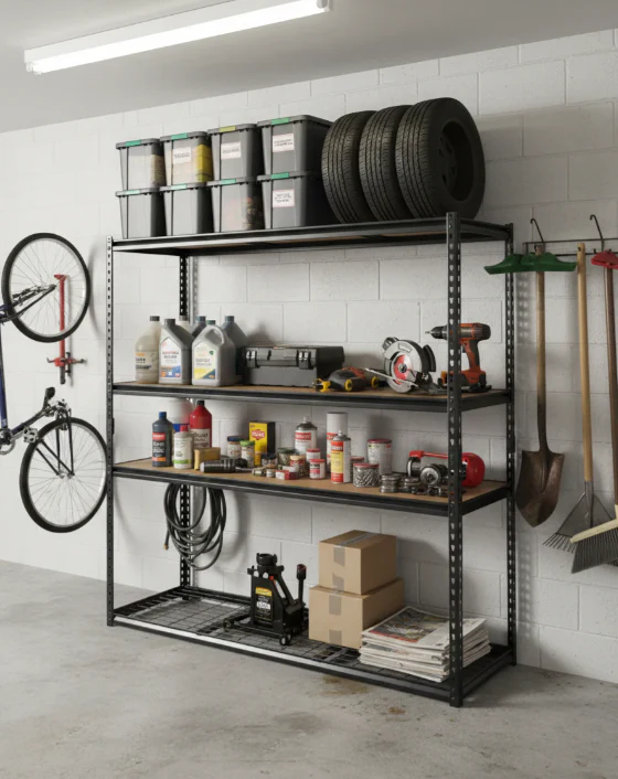 PrimeRack 4 Tier Shelf - 183 x 150 x 50cm - MDF & Metal Net Layers - 150kg/ Layer Matt Black - Image 7