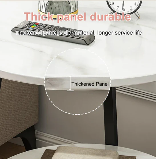 Round Side Table – 2-Tier Marble Texture Coffee Table With Metal Frame & Open Storage - Image 5