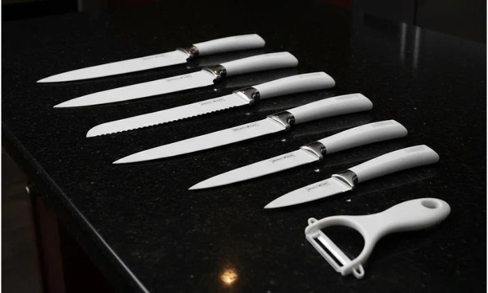 Royalty Line 5-Piece Non-Stick Coating Knife Set + Bonus Peeler - White