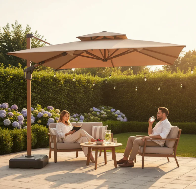 Shayd 3m Sky Outdoor Cantilever Umbrella - Beige - Image 2
