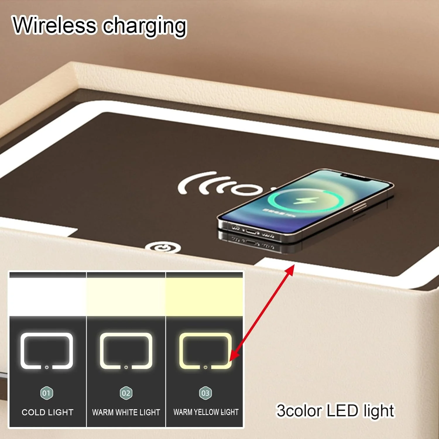 Wireless Charging Smart Multifunctional Bedside Table & Integrated Safe - Image 5