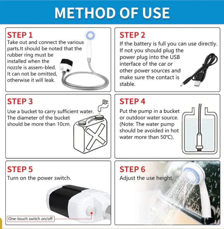 USB Rechargeable Portable Camping Shower - Image 3