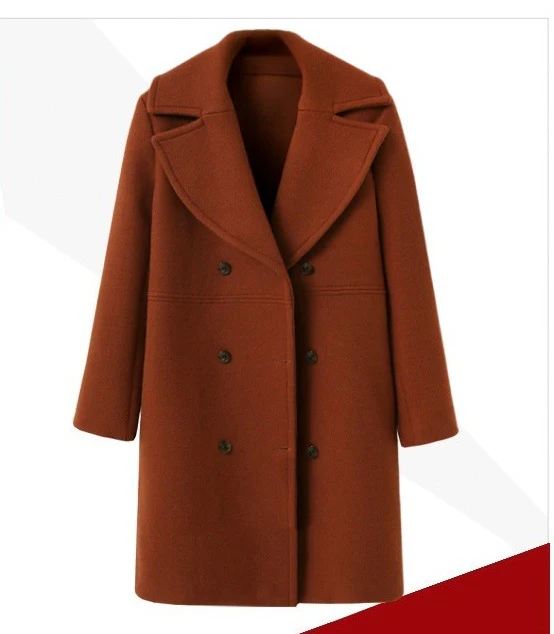 Women's Mid-Length Double-Breasted Woolen Coat - Image 10