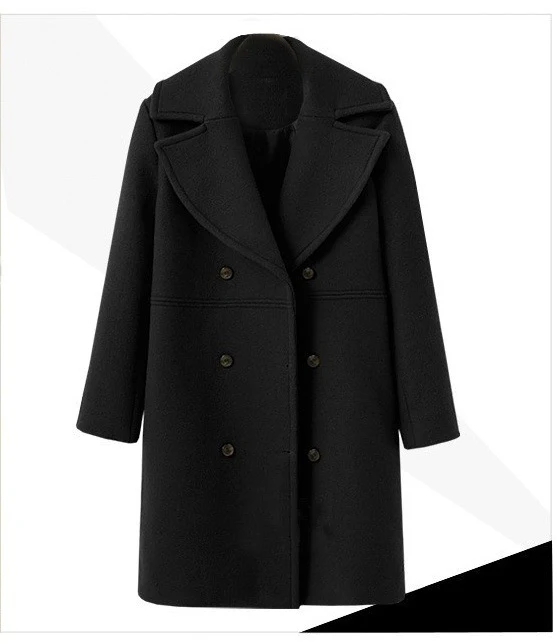 Women's Mid-Length Double-Breasted Woolen Coat - Image 11