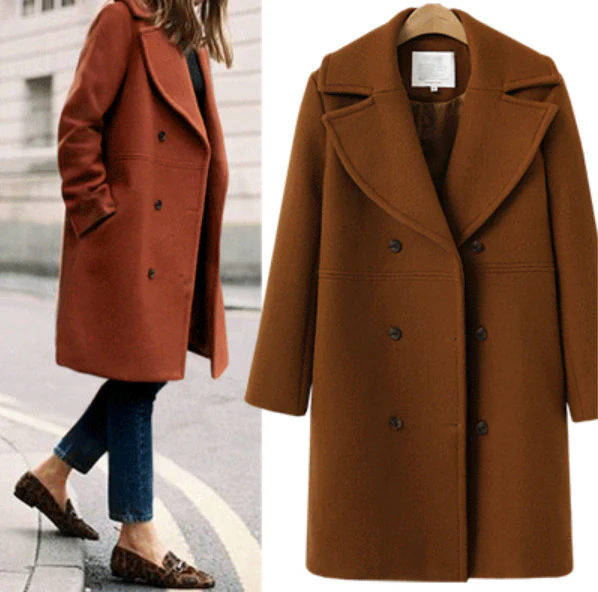 Women's Mid-Length Double-Breasted Woolen Coat - Image 4