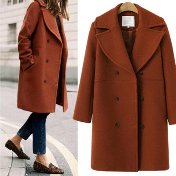 Women's Mid-Length Double-Breasted Woolen Coat - Image 5
