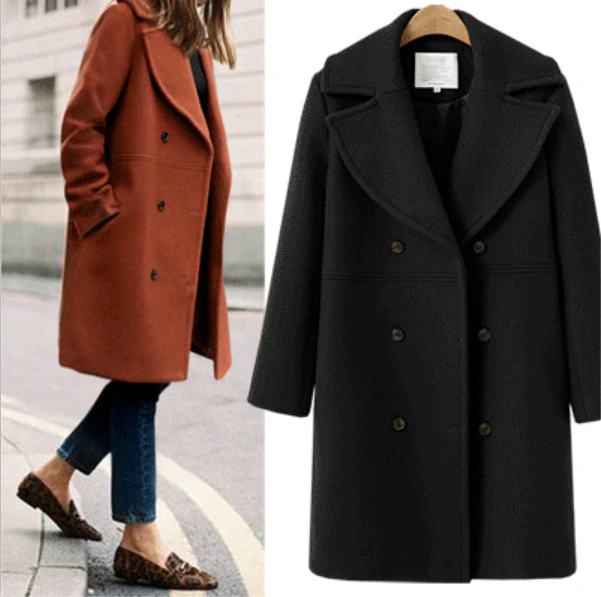 Women's Mid-Length Double-Breasted Woolen Coat - Image 6