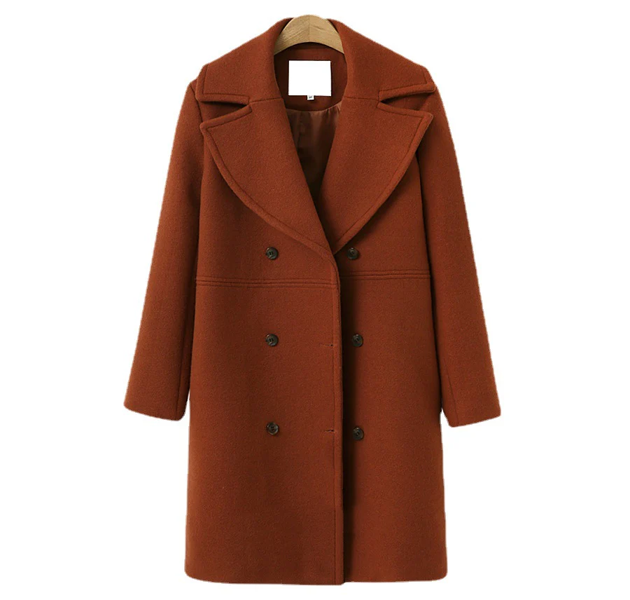 Women's Mid-Length Double-Breasted Woolen Coat - Image 7