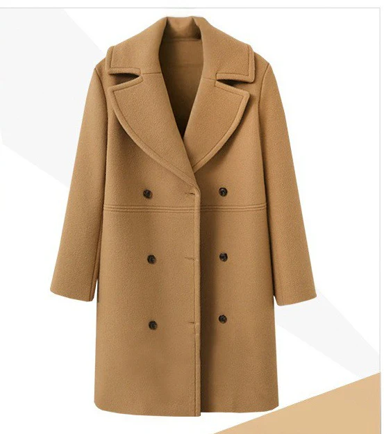 Women's Mid-Length Double-Breasted Woolen Coat - Image 8