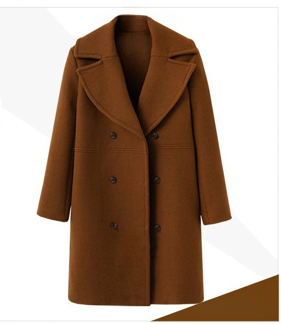 Women's Mid-Length Double-Breasted Woolen Coat - Image 9
